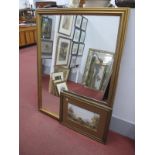 A Rectangular Gilt Framed Mirror, 134 x 103cm, Davis, Horses in Field, watercolour. (27)