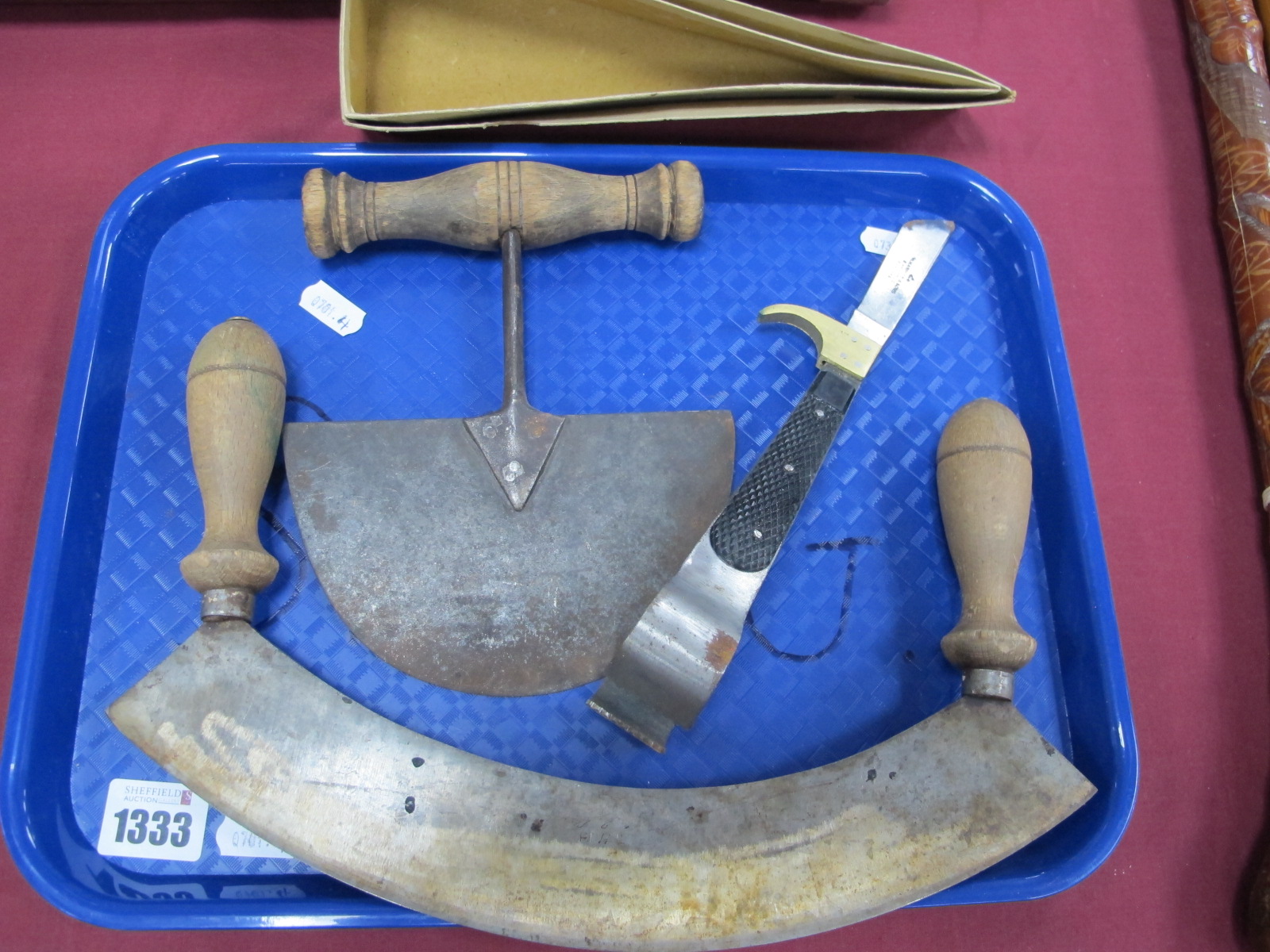 Two XIX Century Herb Choppers, one marked 'Rival', boxed lamb castrators by W.Marples & Son,