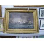 A XIX Century School, A Busy Battle Scene at Sea, possibly Trafalgar, with crew, lifeboats, and