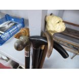 Three Novelty Walking Canes, with dog head handles, plus two others. (5)