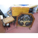 Oak Framed Fire Screen and Table, Italian table. (3)