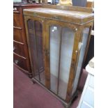 Mid XX Century Walnut Straight Fronted Display Cabinet, with low back and chinoiserie decoration
