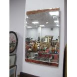 Art Deco Wall Mirror, with pink tinted horizontal strips, to top and bottom, 63.5 x 40.5cm.