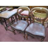 Pair of XIX Century Mahogany Balloon Back Dinning Chairs, oak occasional table. (3)