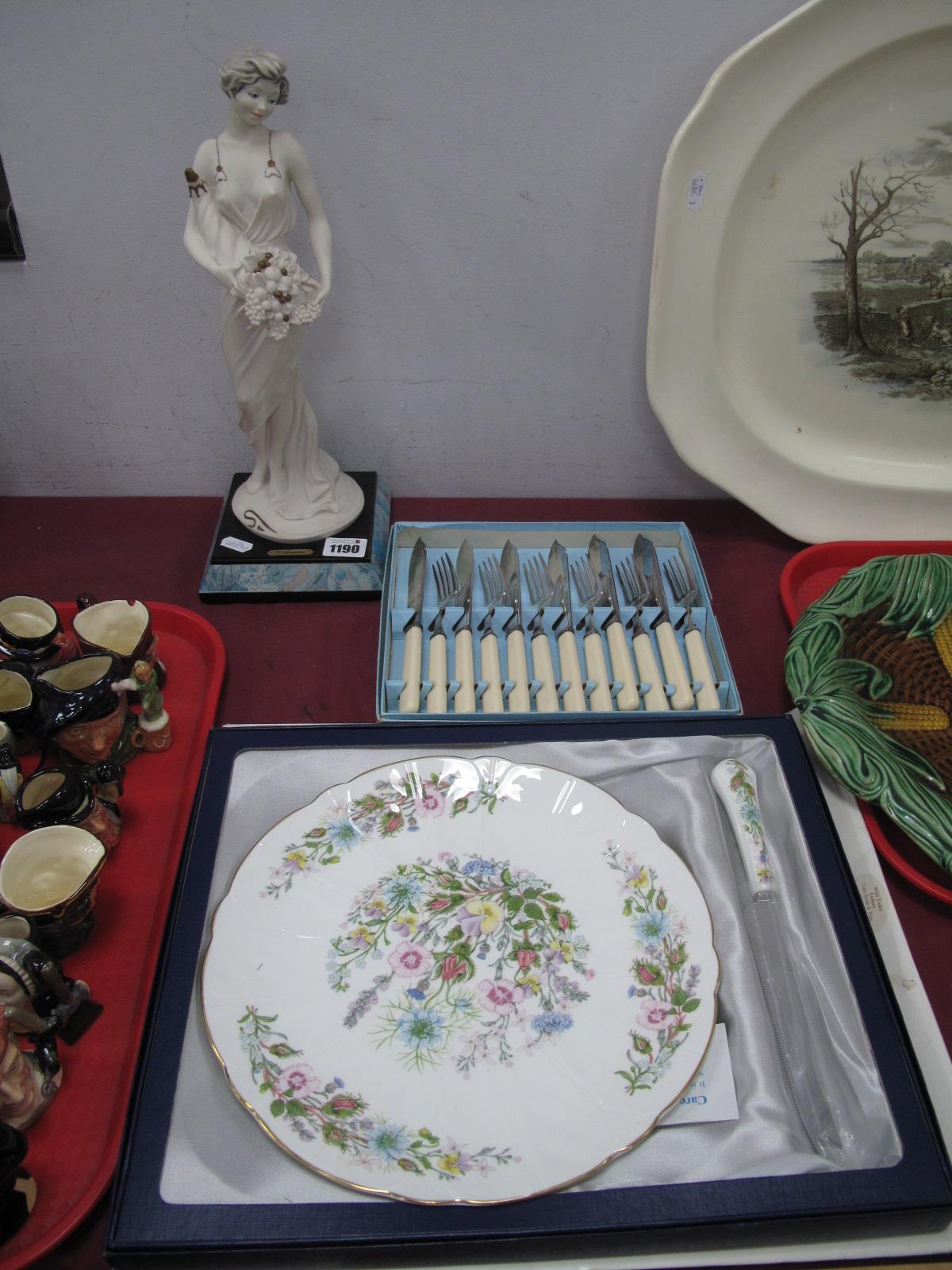 Aynsley 'Wild Tudor' Cake Plate and Knife, (boxed), fish knives and forks, G. Armani figurine.