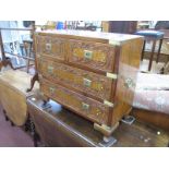 Indian Hardwood Campaign Chest, of two short, two long drawers, with leaf carving brass handles