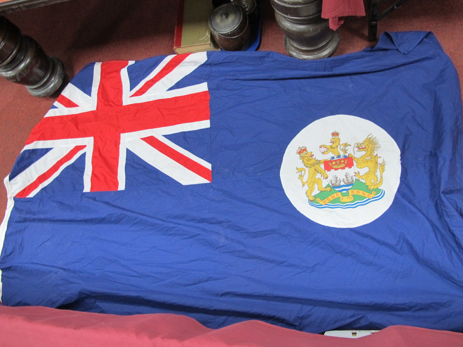 Hong Kong Blue Linen Flag, 114 x 178cm.