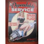 Advertising Dependable Service Spark Plugs Metal Wall Sign, 70 x 50cm.