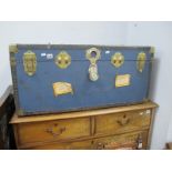 A Substantial Early XX Century Blue and Black Steamer/Travel Trunk, 90cm wide, 51cm deep, 42cm