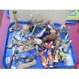 A Parker Pen, metal galleon, wooden figures, pig etc:- One Tray.