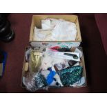 Linens, handkerchief's, soft toy, doll etc:- Two Boxes.
