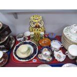 Cassano Model Owl, Carlton ware lustre preserve pot, cabinet plates, Crown Devon cup and saucer,