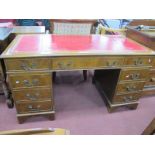 Twin Pedestal Desk, with scriver inset, to three drawer top on two flights of drawers, 137.5cm