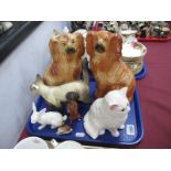 404 White Cat, Rabbit, Doulton small rabbit, 4.5cm long, Staffordshire dogs, etc:- One Tray.