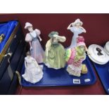 Royal Doulton Figurines - Henley, Buttercup, Olivia and Harmony, plus Coalport Eugenie:- One Tray