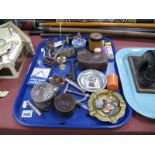 Small Collectibles, including a Wedgwood lighter, badges, boxes within boxes, penknife/scissors,