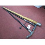 A Bamboo Walking Cane, with hallmarked silver top, another with greyhound polished horn head, plus