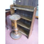 An Oak Bookcase, 76cm wide, a turned oak plant stand of circular form.