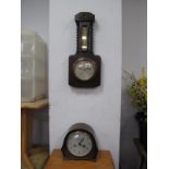 Oak Wall Barometer, Smiths Mantle Clock.