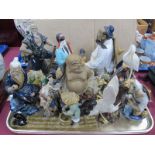 A Collection of Oriental Figures, pottery , resin, etc:- One Tray