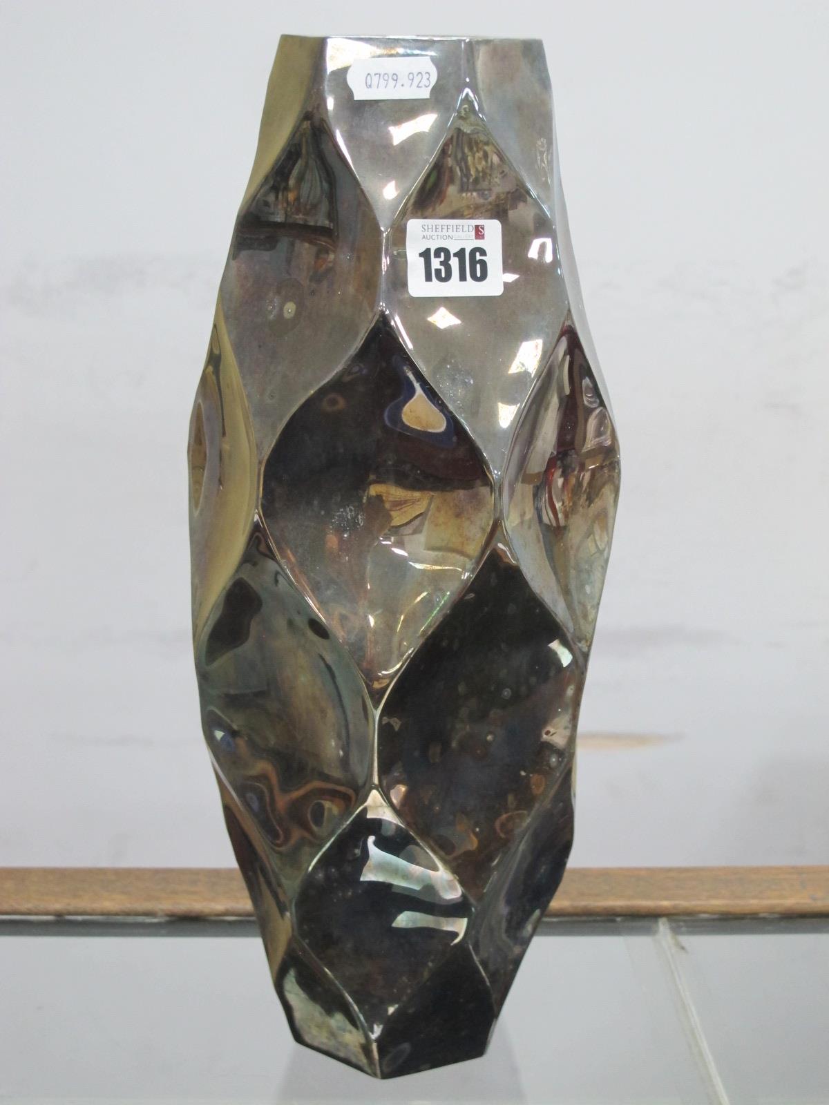 Kerim Rashid Design Umbra White Metal Concave Faceted Vase, 33cm high.