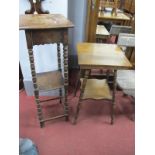 An Oak Plant Table, with bobbin supports, 100cm high, similar smaller on splayed legs.