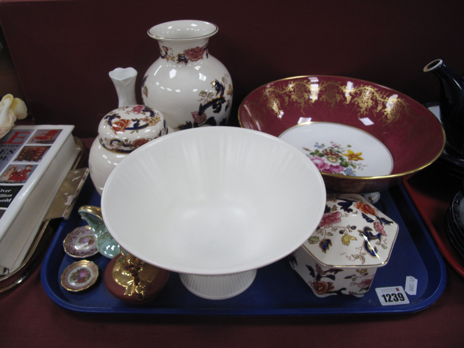 Coalport Three Footed Bowl, 26.5cm diameter, Masons 'Mandalay', Wedgwood, etc:- One Tray.