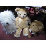Three Large Plush Soft Toys, Old English sheepdog, Teddy Bear with growler function, and a lion, (no