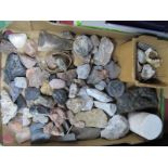 Minerals: Iron Pyrate, pottery, amethyst, etc, large quantity:- One Box