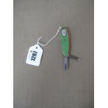 Enamel Watch/Penknife, oval in shape, with cabochon housed jewel in winder, watch stops and