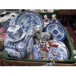 Chinese Garden Ceramic Plate, 31cm diameter (damaged), Delft style jar and cover, 38cm high, other