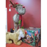 'Merrythought' Tiger, 13cm high Holiday Fair Merry-go-round, boxed, extendable reindeer, 32 x 45cm