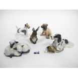 Five Royal Copenhagen Porcelain Animal Models, to include; Wire Haired Fox Terrier 3170, Pug Puppy