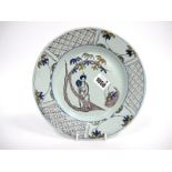 A Mid XVIII Century Bristol Delft Pottery Circular Plate, painted in the chinoiserie style with a