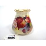 A Royal Worcester Porcelain Tapered Vase, with frilled neck, painted by Kitty Blake, signed, with
