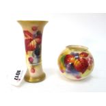 A Royal Worcester Porcelain Vase, of fluted globular form, painted by Kitty Blake, signed, with