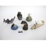 Six Royal Copenhagen Porcelain Animal Models, to include; Mouse on Chestnut 511, Mouse on Corn Cob