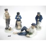 Four Royal Copenhagen Porcelain Figures, Shepherd Boy with Hammer 620, Shepherd Boy with Dog 782,