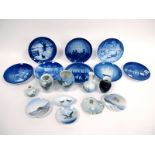 A Collection of Royal Copenhagen Porcelain, to include five small dishes, five vases 7-12cm high and