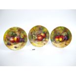 Three Royal Worcester Porcelain Side Plates, (one glued together), each painted with ripening