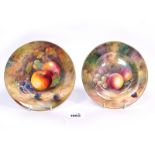 Two Royal Worcester Porcelain Side Plates, each painted with ripening fruit on a mossy woodland
