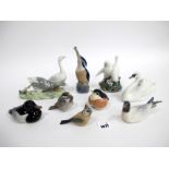 Six Royal Copenhagen Porcelain Bird Models, to include; Crested Tit 1506, Fat Robin 2266, Tufted