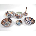 A Collection of Japanese Late XIX Century Imari Ware Pottery, to include a small jardiniére, a