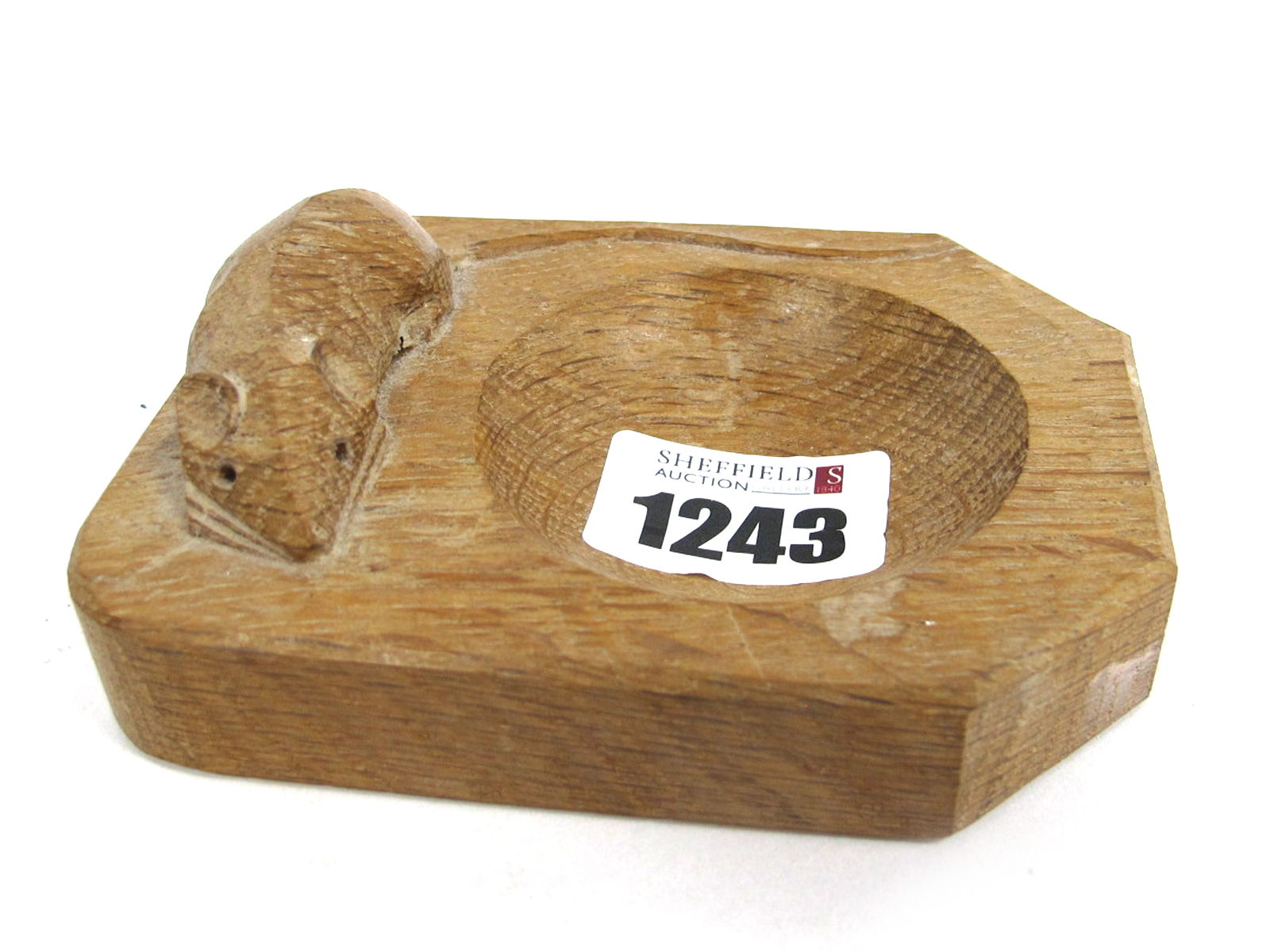 A Robert Thompson (Mouseman) Oak Ashtray, with carved mouse signature, 10cm long.