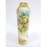 A Doulton Burslem Porcelain Vase, of elongated tapered form, painted by C. Hart, signed, with floral