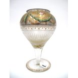 An Early XX Century Glass Vase, of elongated pear shaped form raised on a faceted stem and