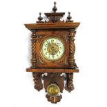 A Late XIX Century Mahogany Drop End Vienna Style Wall Clock, with applied carved decoration and