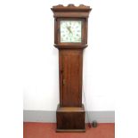 An XVIII Century Oak Thirty-Hour Longcase Clock, the hood with shaped pediment and column