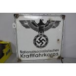 WITHDRAWN A German Enamel Sign, Reichsadler above National Sozialistisches Kraftfahrkorps.