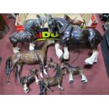 Beswick Shetland Pony, 14cm high and foal, large horse (damage), Shire Horse etc:- One Box.